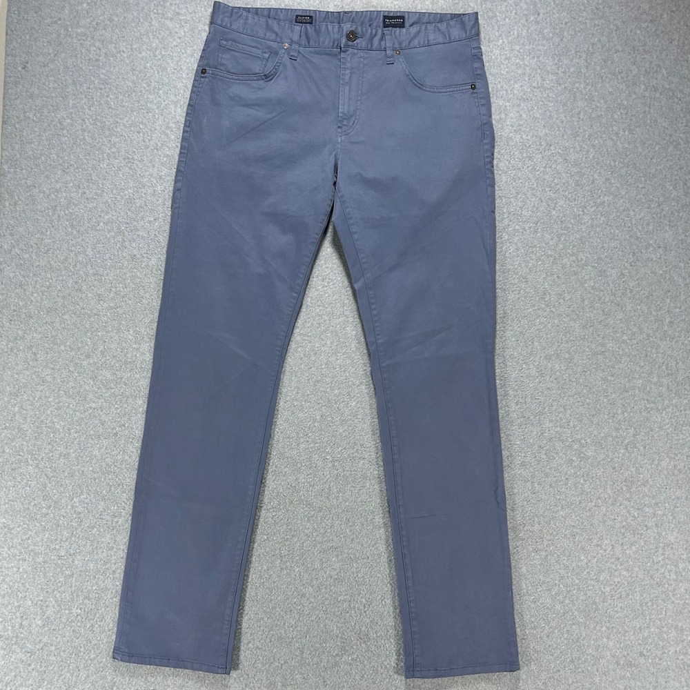 7 Diamonds Pants Clifton Mens 34 Blue Grey Slim Straight Casual Business